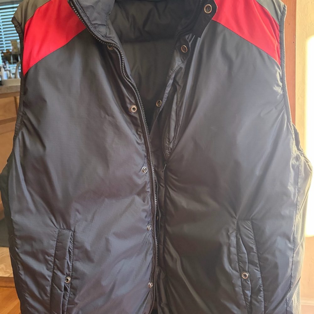 Men's Black and Red Puffer Vest